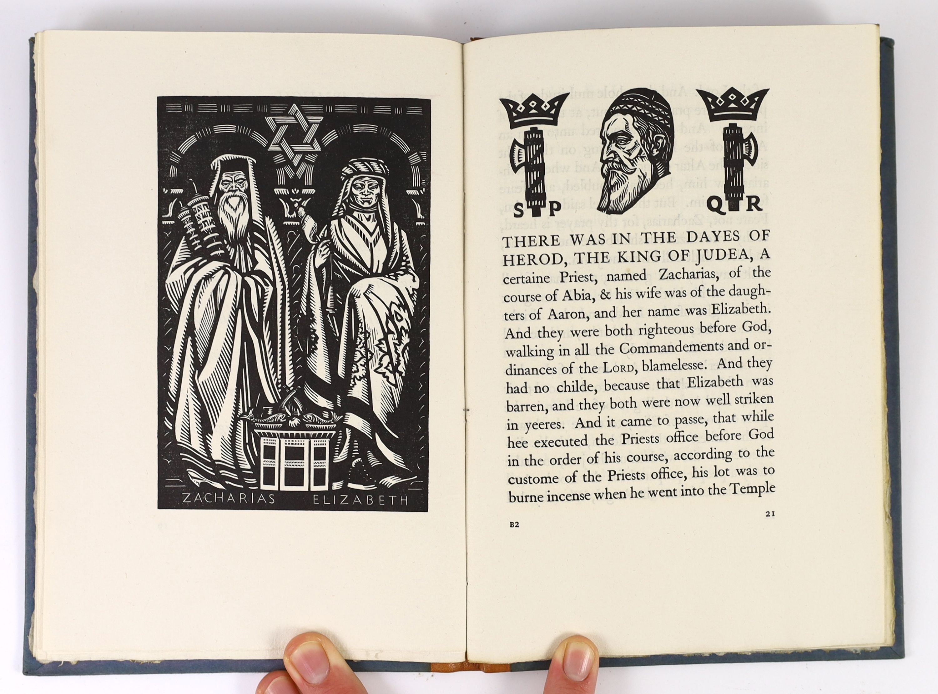Golden Cockerel Press - The Birth of Christ from the Gospel According to St. Luke, one of 370, with wood-engravings by Neil Rooke, 8vo, quarter calf with blue boards, Waltham Saint Lawrence, 1925